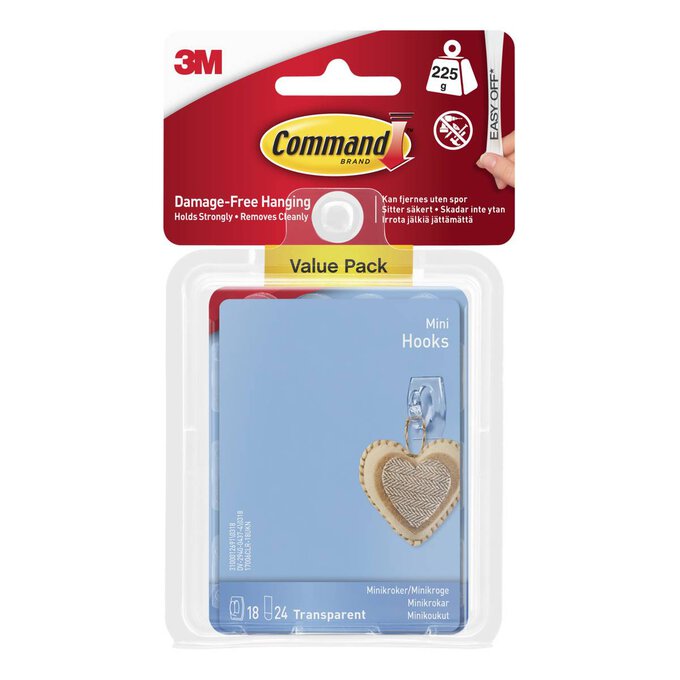 Command Mini Clear Hooks with Clear Strips 18 Pack 