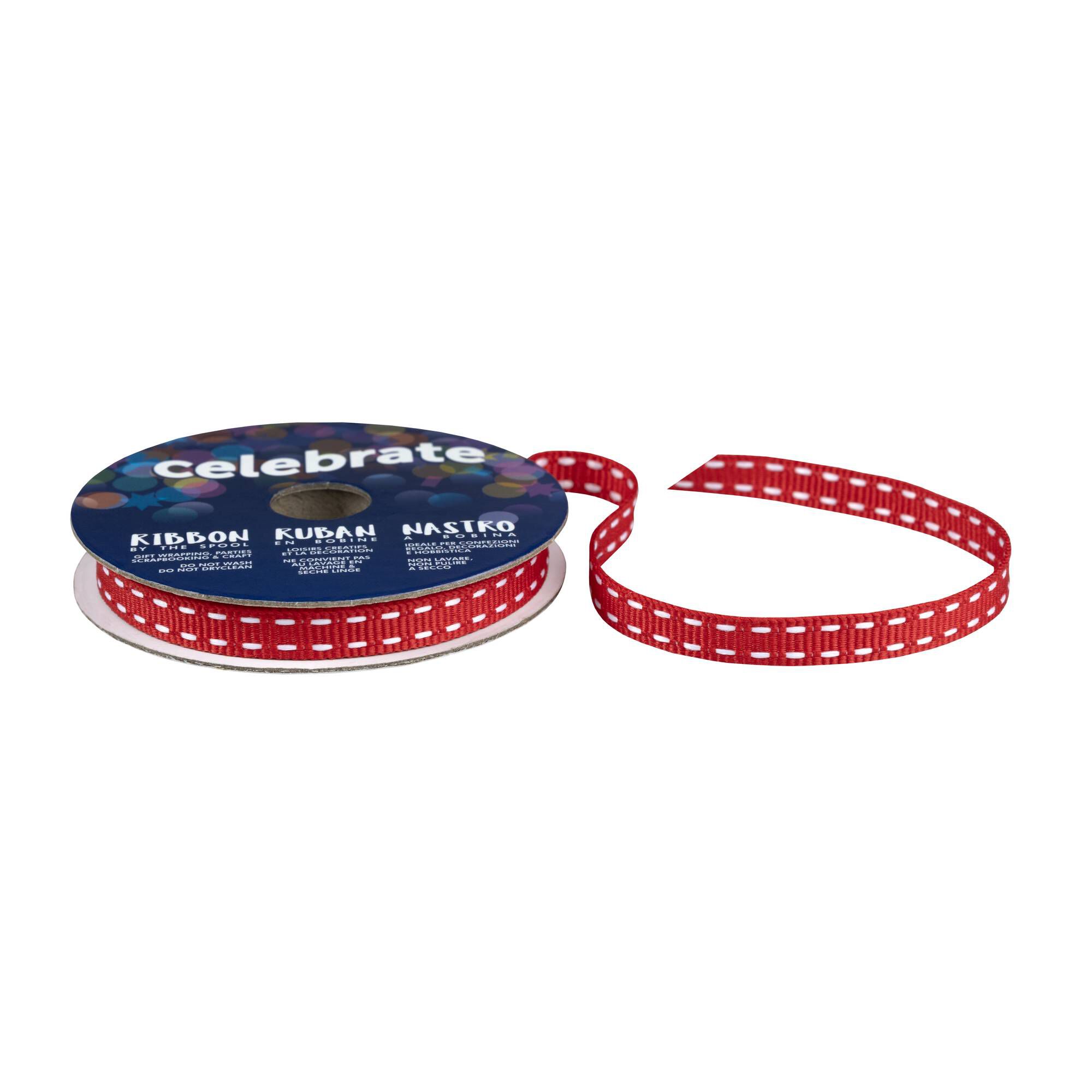 Red Grosgrain Running Stitch Ribbon 6mm x 5m 1 Red Grosgrain Running Stitch Ribbon 6mm x 5m