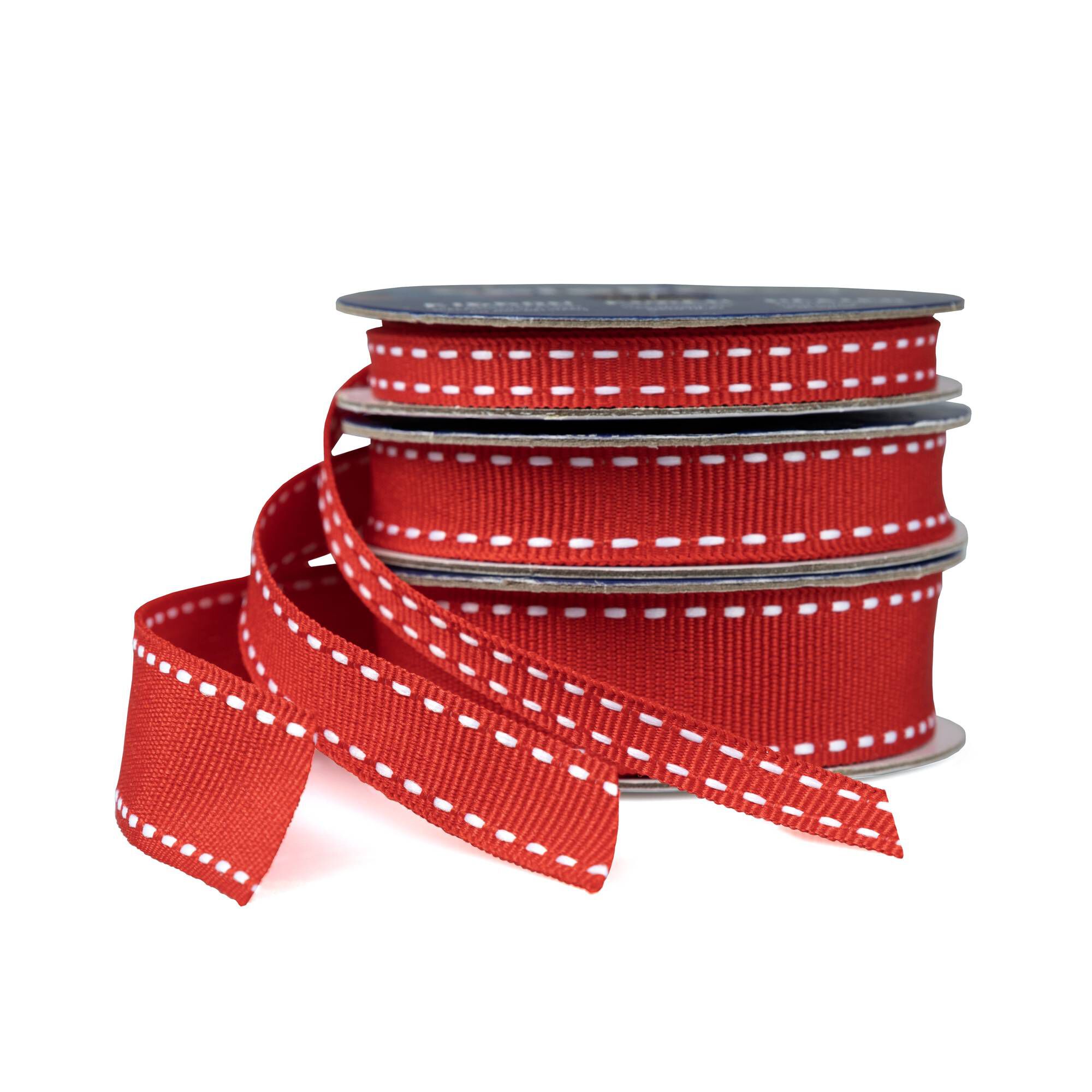 Red Grosgrain Running Stitch Ribbon 6mm x 5m 3 Red Grosgrain Running Stitch Ribbon 6mm x 5m