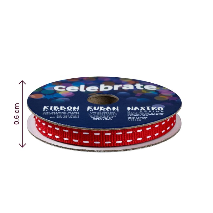 Red Grosgrain Running Stitch Ribbon 6mm x 5m 4 Red Grosgrain Running Stitch Ribbon 6mm x 5m