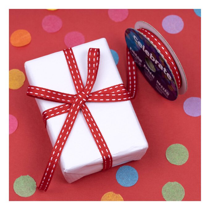 Red Grosgrain Running Stitch Ribbon 6mm x 5m 5 Red Grosgrain Running Stitch Ribbon 6mm x 5m