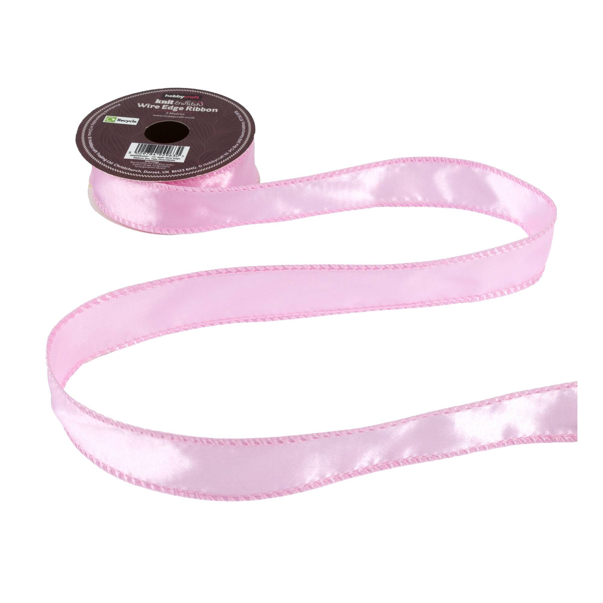 Pale Pink Wire Edge Satin Ribbon 25mm x 3m 2 Pale Pink Wire Edge Satin Ribbon 25mm x 3m