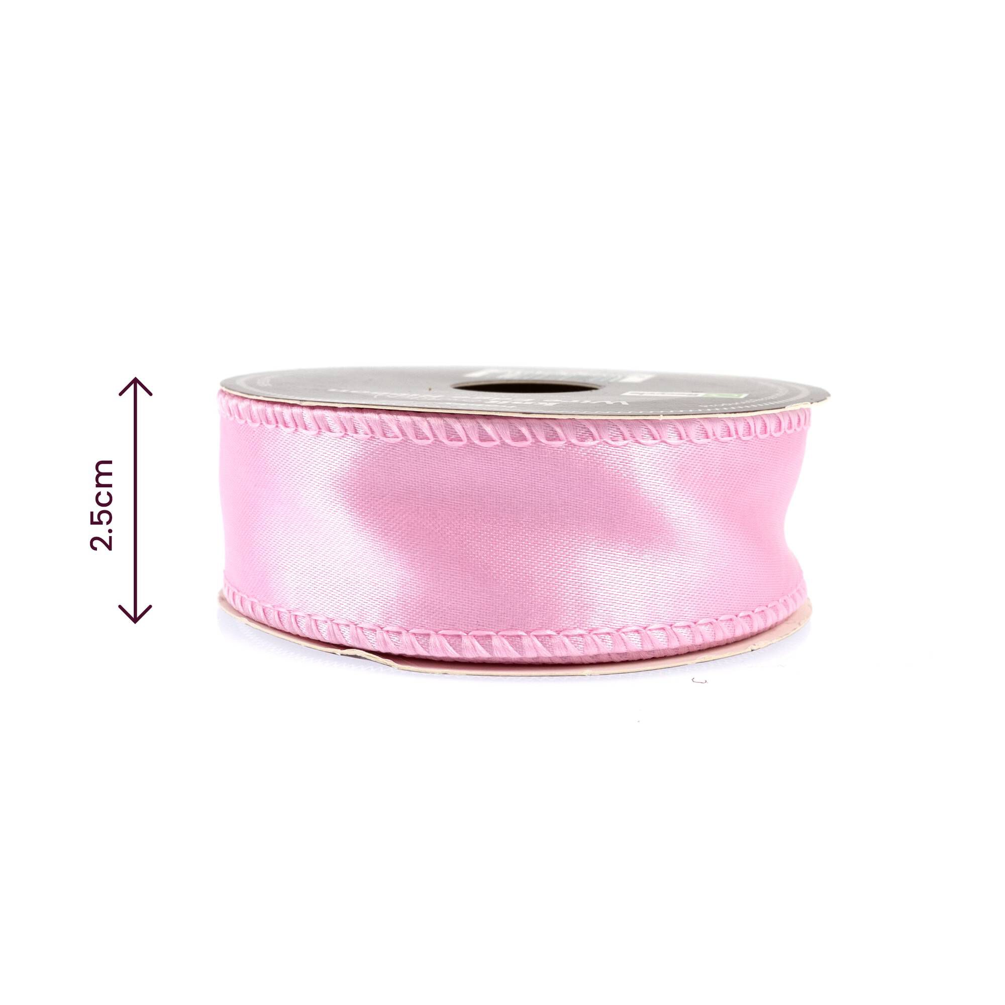 Pale Pink Wire Edge Satin Ribbon 25mm x 3m 3 Pale Pink Wire Edge Satin Ribbon 25mm x 3m