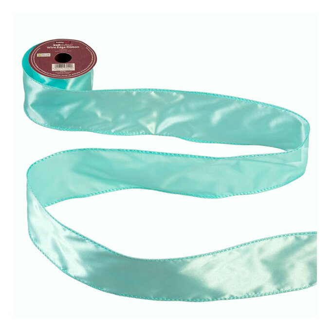 Aqua Wire Edge Satin Ribbon 63mm x 3m 2 Aqua Wire Edge Satin Ribbon 63mm x 3m
