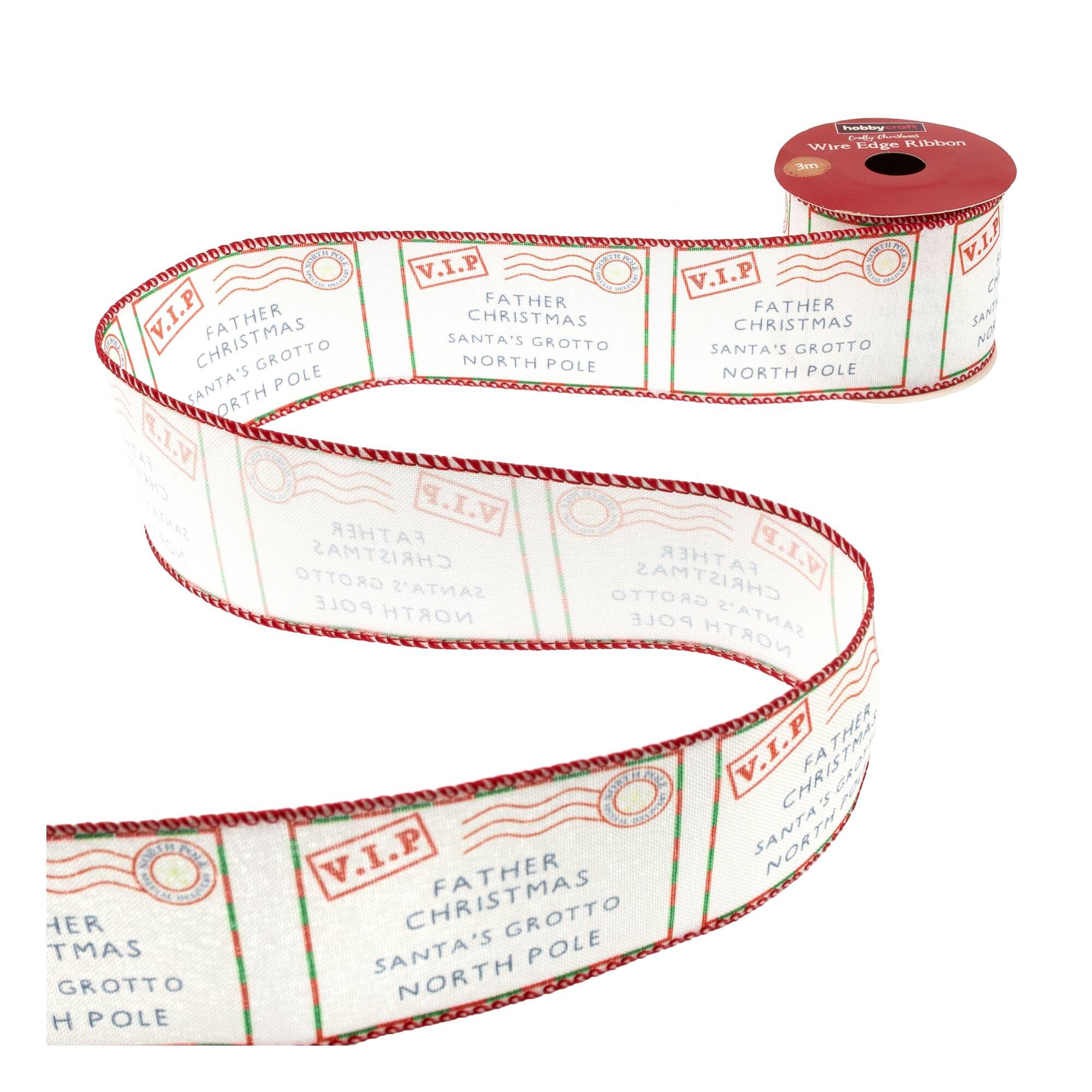 Santa Letter Wire Edge Ribbon 63mm x 3m