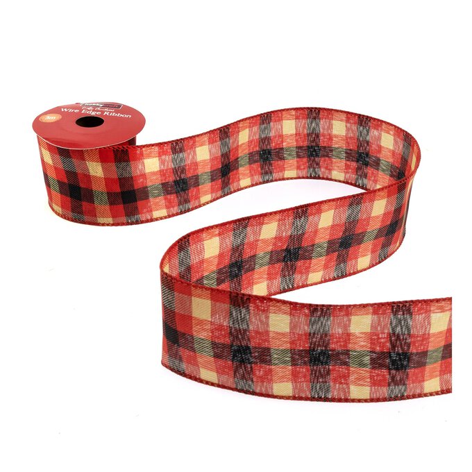 Christmas Check Wire Edge Ribbon 63mm x 3m