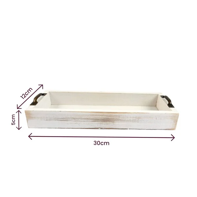 White Wooden Rectangular Tray 30cm x 12cm x 5cm 4 White Wooden Rectangular Tray 30cm x 12cm x 5cm