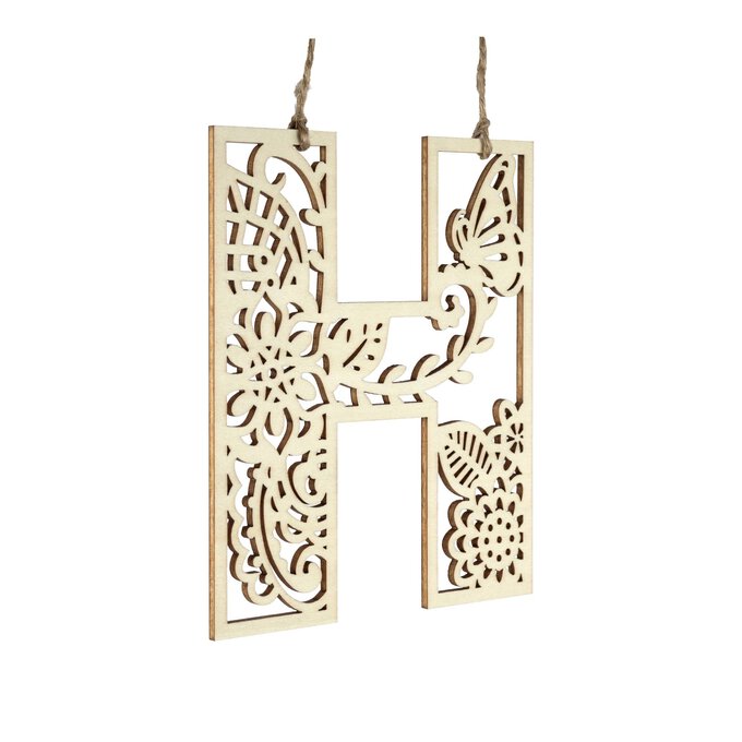 Wooden Filigree Hanging Letter H 12cm 1 Wooden Filigree Hanging Letter H 12cm