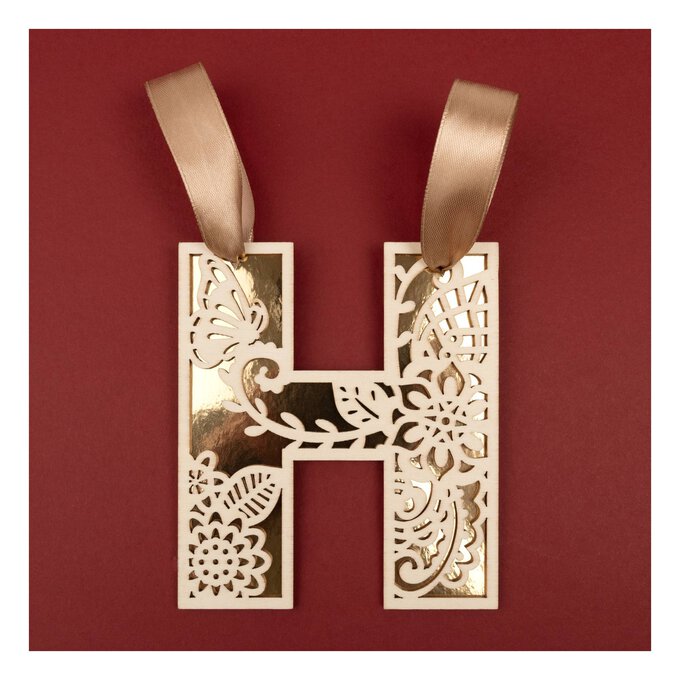 Wooden Filigree Hanging Letter H 12cm 2 Wooden Filigree Hanging Letter H 12cm