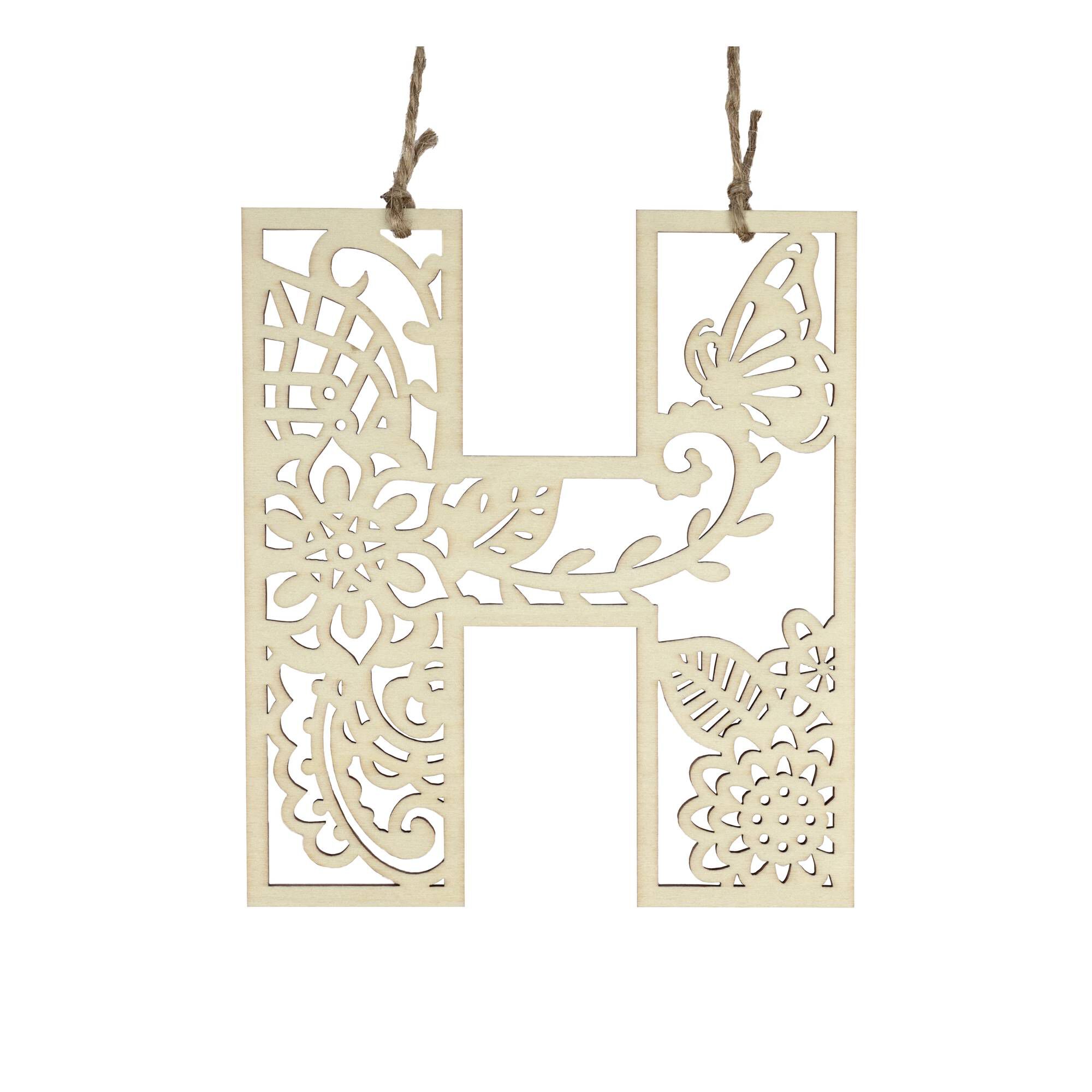 Wooden Filigree Hanging Letter H 12cm 3 Wooden Filigree Hanging Letter H 12cm