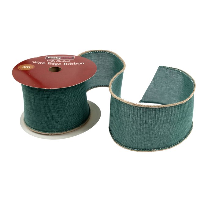 Jute Trim Green Linen Wire Edge Ribbon 63mm x 3m 1 Jute Trim Green Linen Wire Edge Ribbon 63mm x 3m