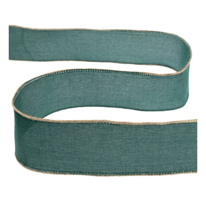 Jute Trim Green Linen Wire Edge Ribbon 63mm x 3m 2 Jute Trim Green Linen Wire Edge Ribbon 63mm x 3m