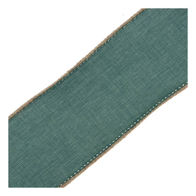 Jute Trim Green Linen Wire Edge Ribbon 63mm x 3m 4 Jute Trim Green Linen Wire Edge Ribbon 63mm x 3m