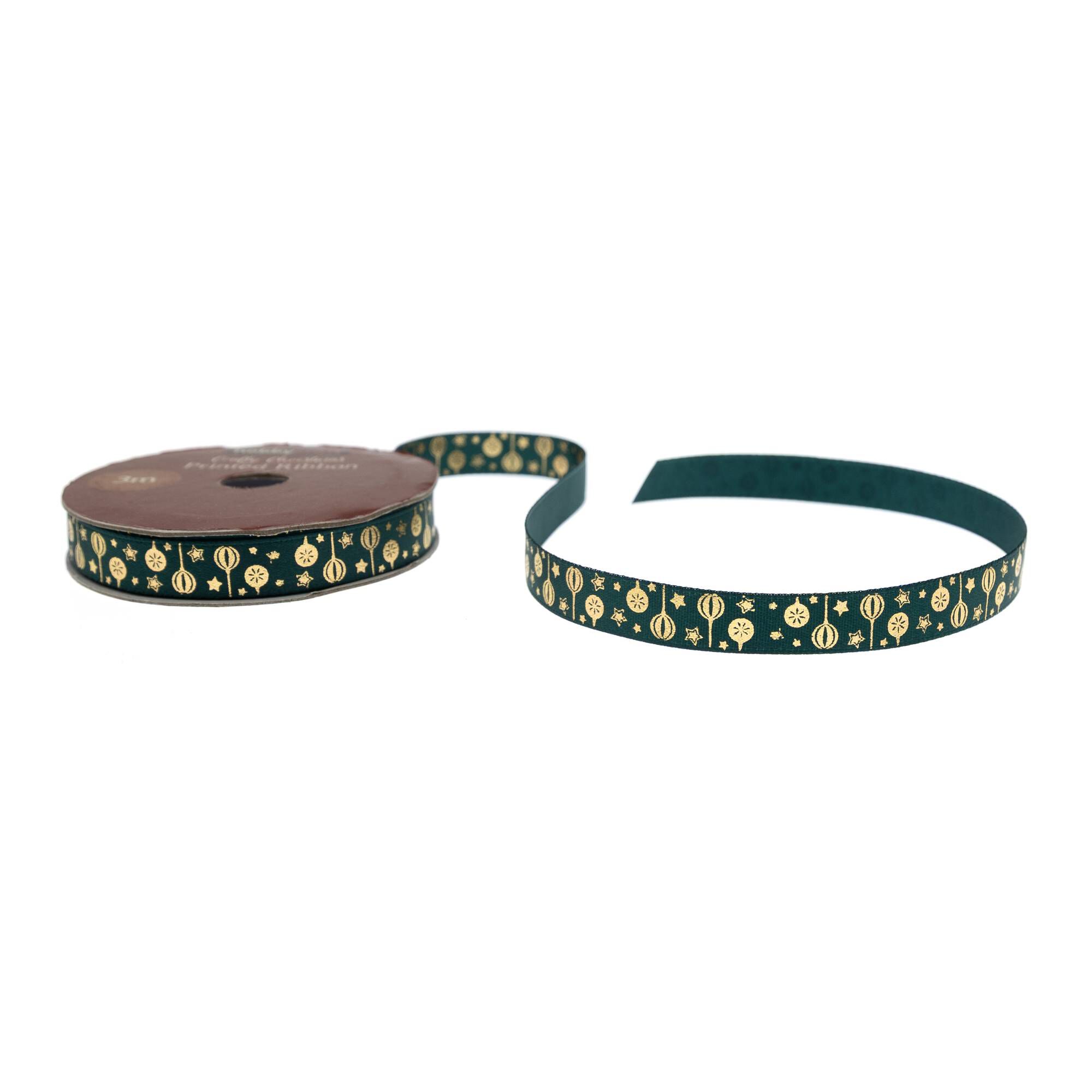 Gold Bauble Printed Ribbon 15mm x 3m 1 Gold Bauble Printed Ribbon 15mm x 3m