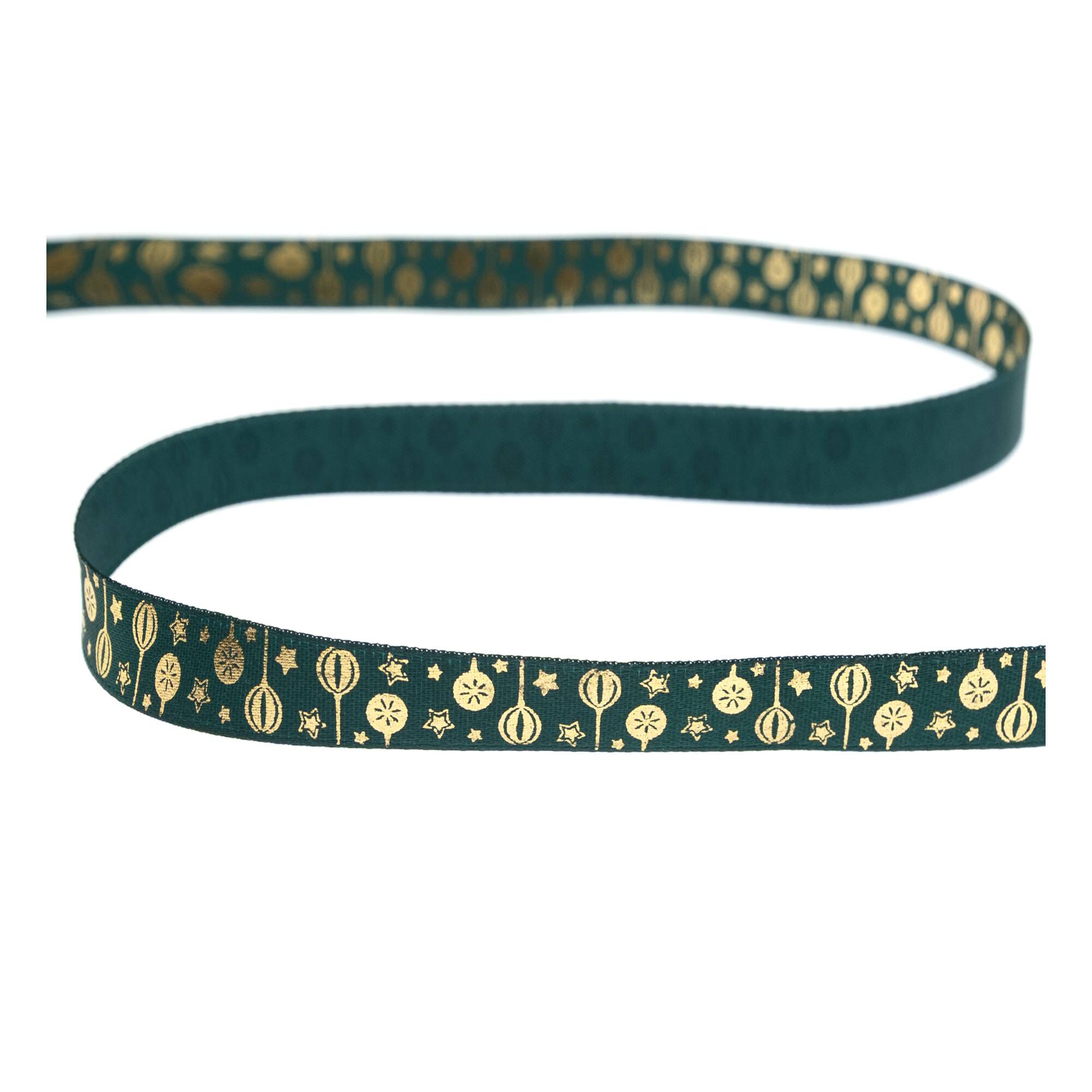 Gold Bauble Printed Ribbon 15mm x 3m 2 Gold Bauble Printed Ribbon 15mm x 3m