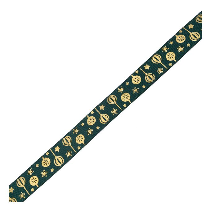 Gold Bauble Printed Ribbon 15mm x 3m 4 Gold Bauble Printed Ribbon 15mm x 3m