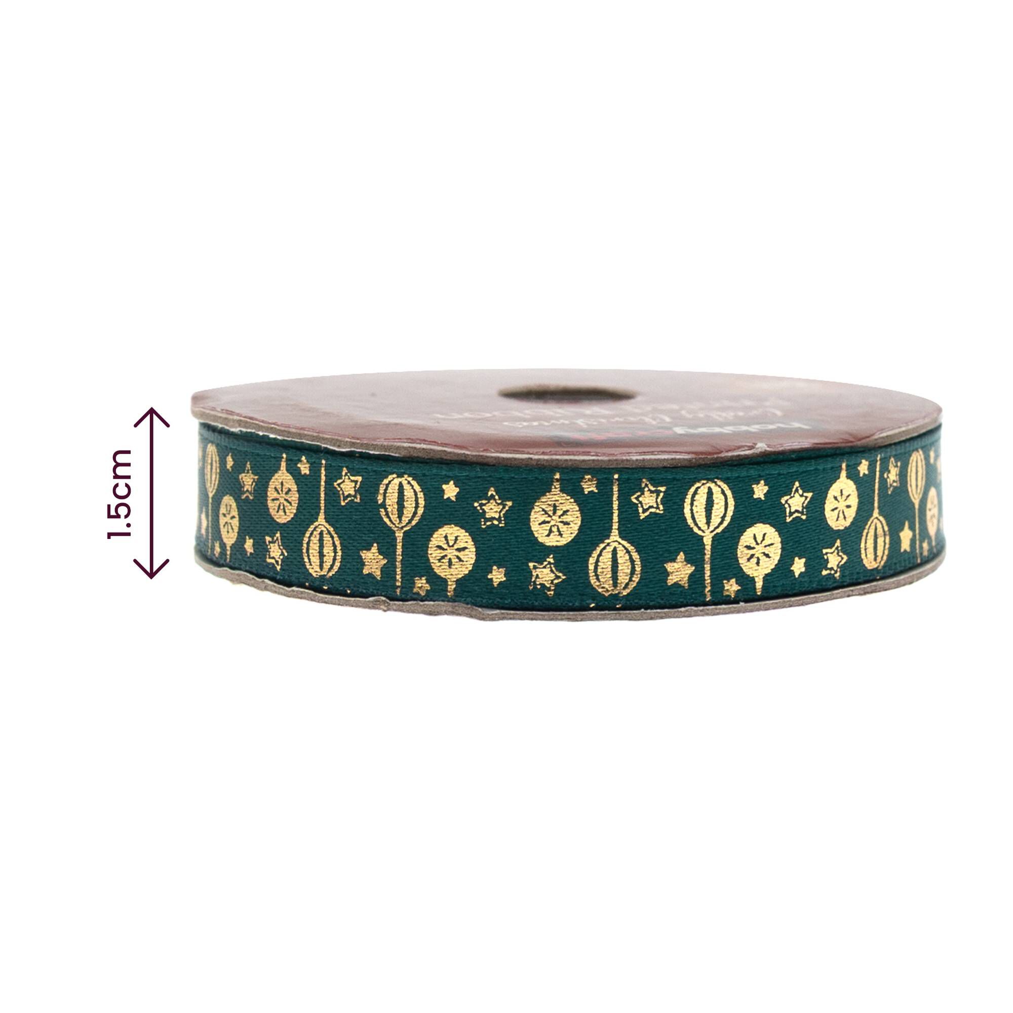 Gold Bauble Printed Ribbon 15mm x 3m 5 Gold Bauble Printed Ribbon 15mm x 3m
