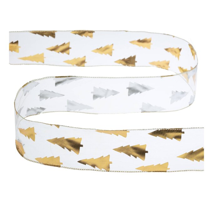 Gold Tree Wire Edge Organza Ribbon 63mm x 3m 2 Gold Tree Wire Edge Organza Ribbon 63mm x 3m