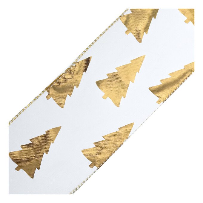 Gold Tree Wire Edge Organza Ribbon 63mm x 3m 4 Gold Tree Wire Edge Organza Ribbon 63mm x 3m