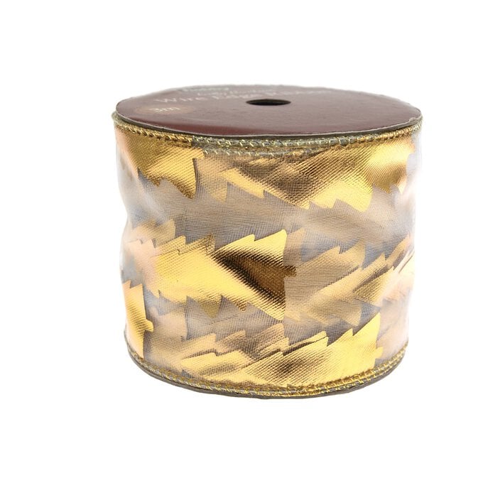 Gold Tree Wire Edge Organza Ribbon 63mm x 3m 5 Gold Tree Wire Edge Organza Ribbon 63mm x 3m