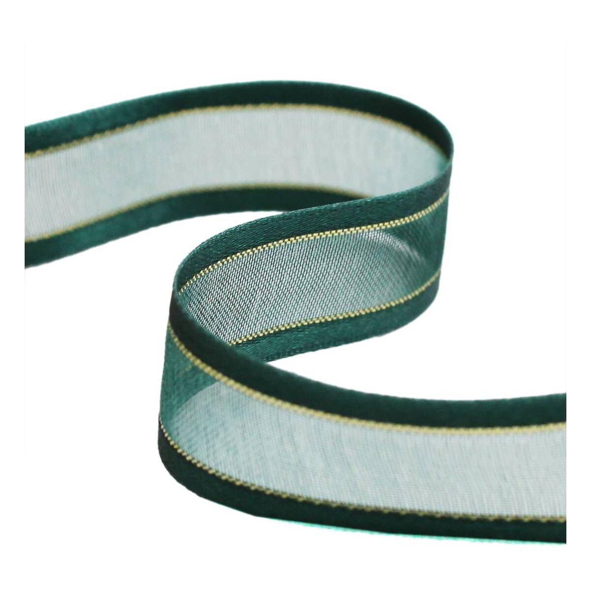 Hunter Green Organza Gold Satin-Edged Ribbon 15mm x 5m 1 Hunter Green Organza Gold Satin-Edged Ribbon 15mm x 5m
