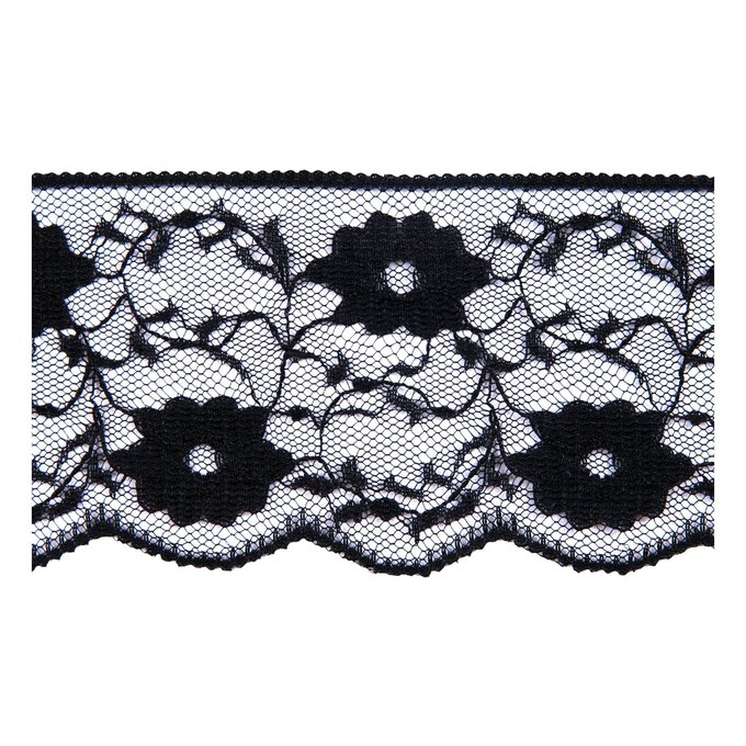 Black 60mm Floral Nylon Lace Trim by the Metre 1 Black 60mm Floral Nylon Lace Trim by the Metre