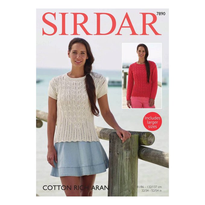 Sirdar Cotton Rich Aran Women's Sweaters Digital Pattern 7890 1 Sirdar Cotton Rich Aran Women's Sweaters Digital Pattern 7890