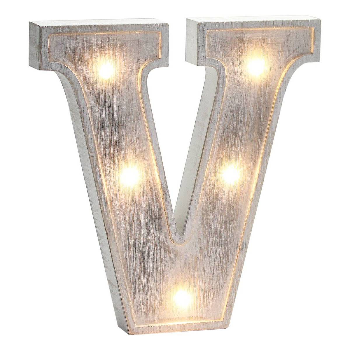 White Washed Wooden LED Letter V 21cm 1 White Washed Wooden LED Letter V 21cm