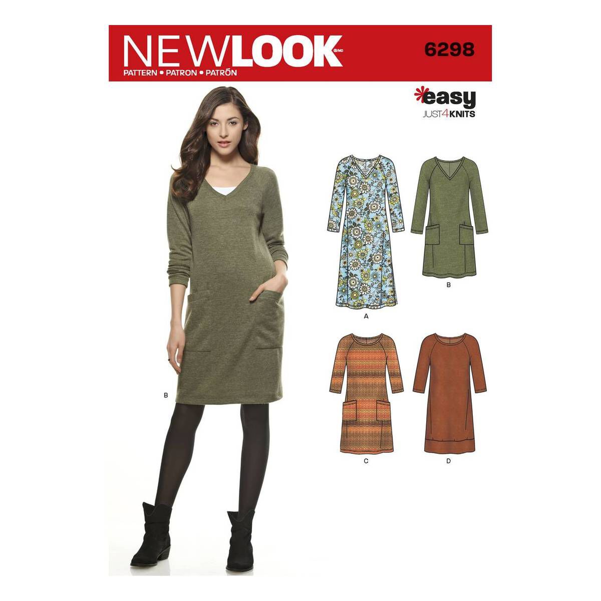 New Look Just 4 Knits Women's Dress Sewing Pattern 6298 1 New Look Just 4 Knits Women's Dress Sewing Pattern 6298