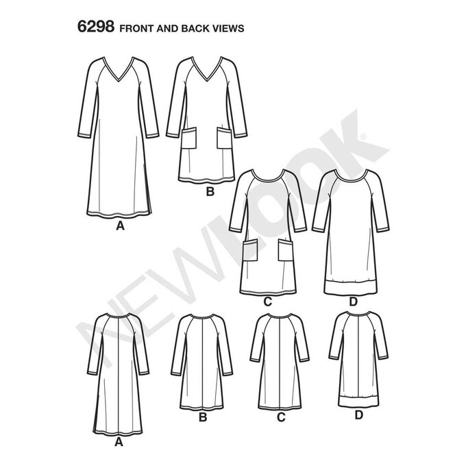 New Look Just 4 Knits Women's Dress Sewing Pattern 6298 2 New Look Just 4 Knits Women's Dress Sewing Pattern 6298