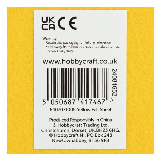 Yellow Polyester Felt Sheet A4 6 Yellow Polyester Felt Sheet A4