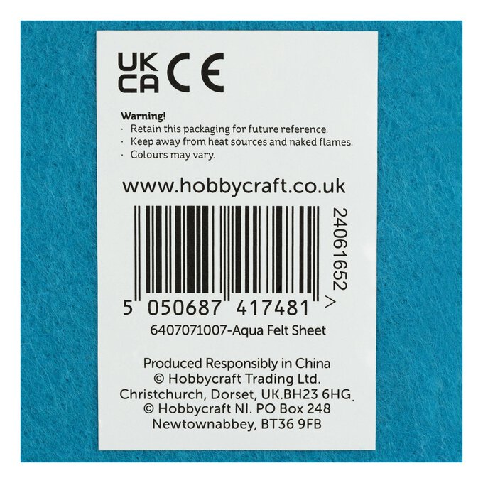 Aqua Polyester Felt Sheet A4 - Hobbycraft