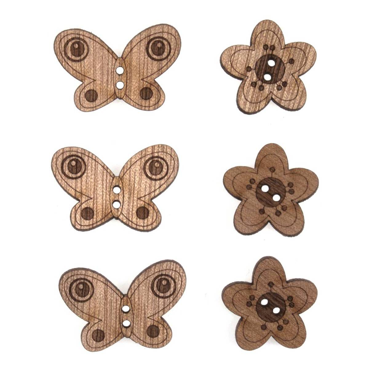 Trimits Wooden Butterfly and Flower Buttons 6 Pieces 1 Trimits Wooden Butterfly and Flower Buttons 6 Pieces