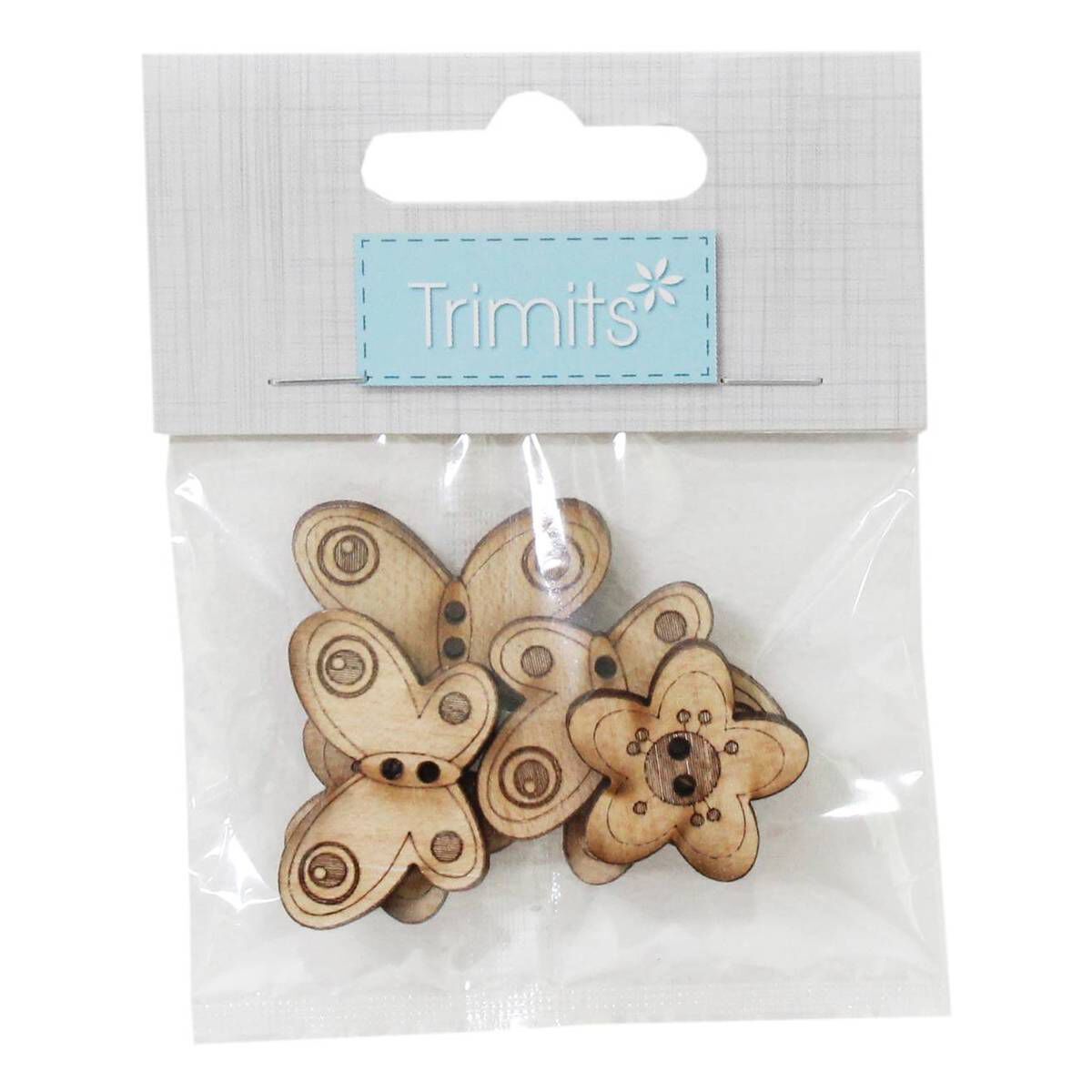 Trimits Wooden Butterfly and Flower Buttons 6 Pieces 2 Trimits Wooden Butterfly and Flower Buttons 6 Pieces