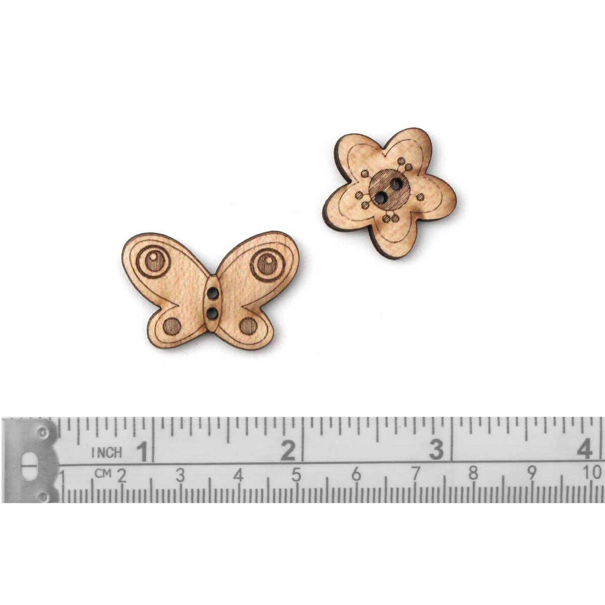 Trimits Wooden Butterfly and Flower Buttons 6 Pieces 3 Trimits Wooden Butterfly and Flower Buttons 6 Pieces
