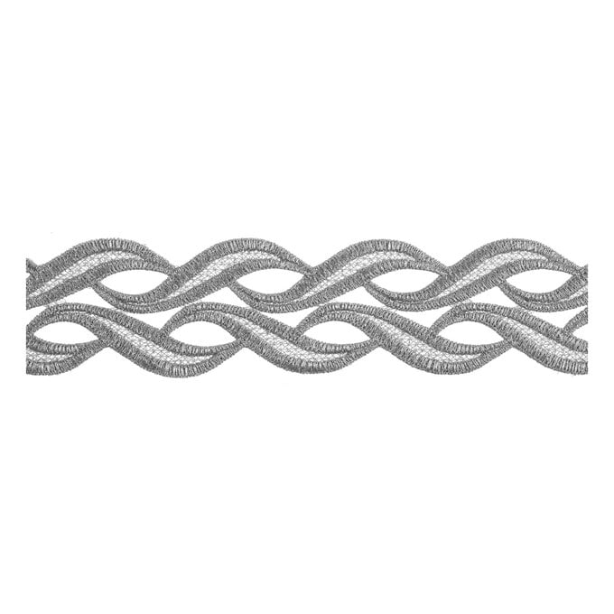 Silver 60mm Metallic Leaf Border Lace Trim by the Metre 1 Silver 60mm Metallic Leaf Border Lace Trim by the Metre