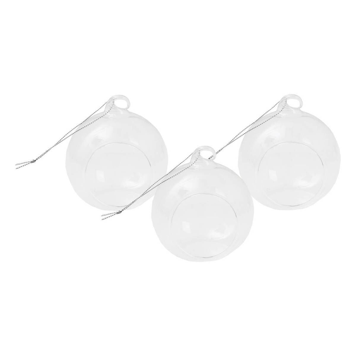 Round Flat Fillable Glass Bauble 8cm 3 Pack