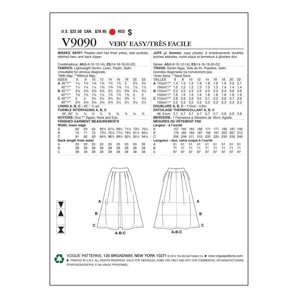 Vogue Women’s Skirt Sewing Pattern V9090 (10-18) 2 Vogue Women’s Skirt Sewing Pattern V9090 (10-18)